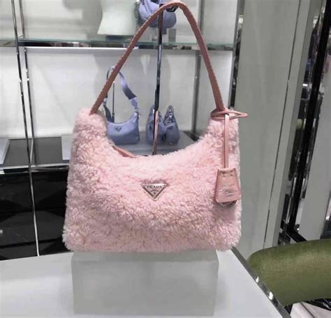 prada fur pink bag|Prada pink nylon bag.